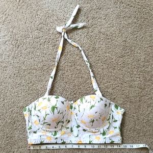 NWT! RETRO STAGE 1950S FLORAL HALTER LACE-UP BIKINI TOP